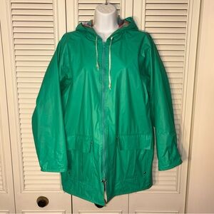 VTG MISTY HARBOR Womens PVC Hooded Rain Jacket Slicker Gingham Plaid Sz M Green
